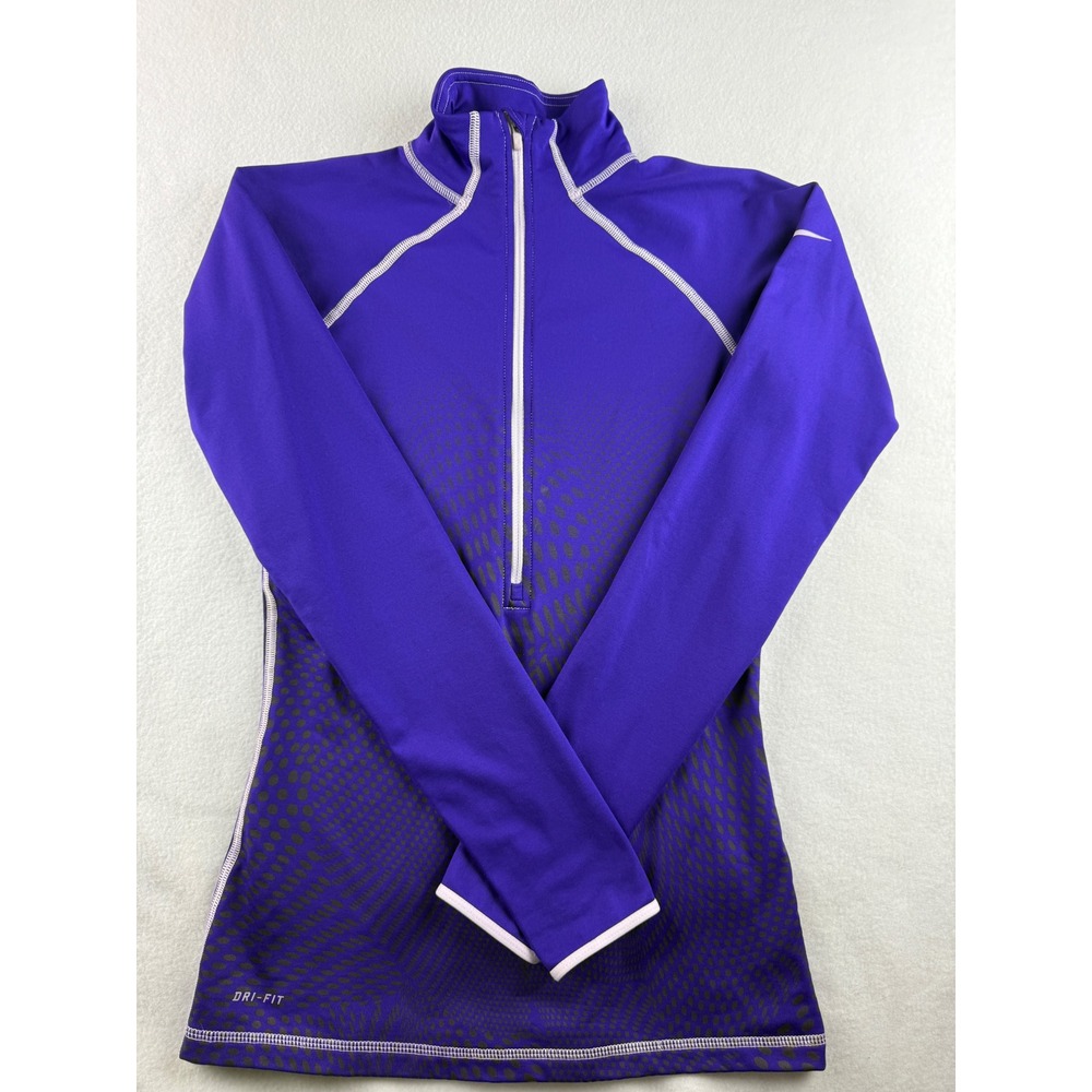 Nike Purple Long Sleeve Dri-FIT Half Zip Athletic Top with White Trim